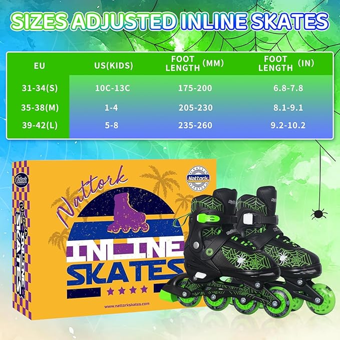 Nattork Kids Adjustable Inline Skates with PU Flash Wheels, Fun Roller Skates for Ages 4-12, Indoor/Outdoor Birthday Gift for Son and Grandson
