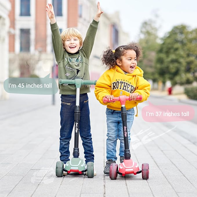 LOL-FUN Toddler Scooter for Kids Ages 3-12 Years Old Boy Girl with 3 Wheel LED Lights, Extra-Wide Childrens Foldable Kick Scooter Kids Ages 3-5 with 4 Adjustable Height and Lean-to-Steer