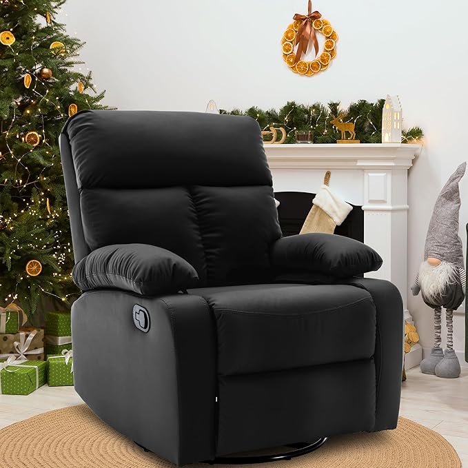 Swivel Rocker Recliner, Rocking Recliners Chair for Small Spaces, Small Rocker Recliner Chair, Nursery Rocking Chairs for Living Room, RV, Nursery, Black