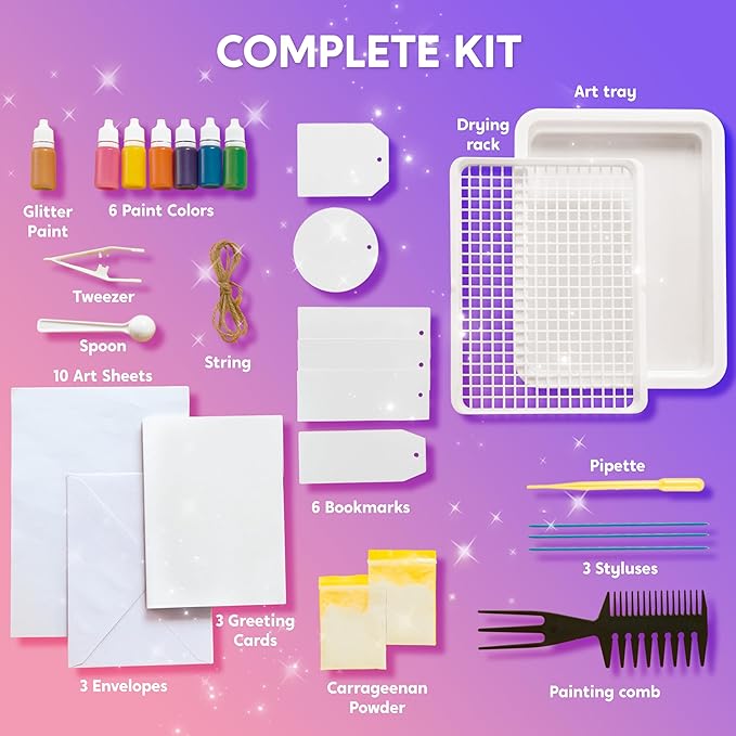 Klever Kits Marbling Paint for Kids, Metallic Gold Water Marble Paint Art, Arts and Crafts for Girls & Boys 6-12 Years Old, Craft Kits, Birthday Gifts Ideas Activities Toys