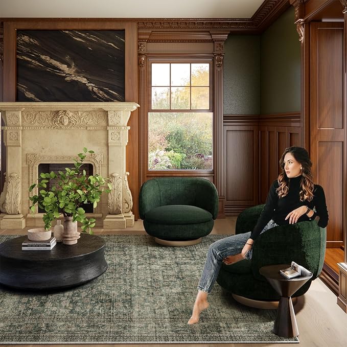 Washable Living Room Area Rug: 6x9 Area Rugs for Bedroom Vintage Stain Resistant Non Slip Low Pile Lightweight Boho Carpet for Kitchen Dining Room Farmhouse Kids Room Nursery