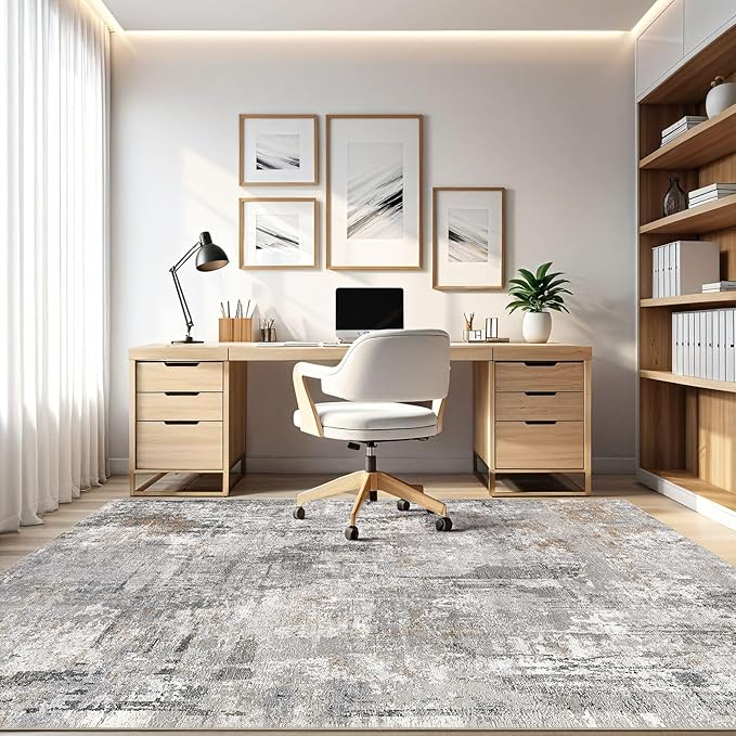 9x12 Area Rug Living Room: Washable Large Abstract Modern Soft Stain Resistant Indoor Floor Rugs Non Slip Accent Carpet for Bedroom Nursery Playroom Office Dining Room Dorm Home House- Gray Rust