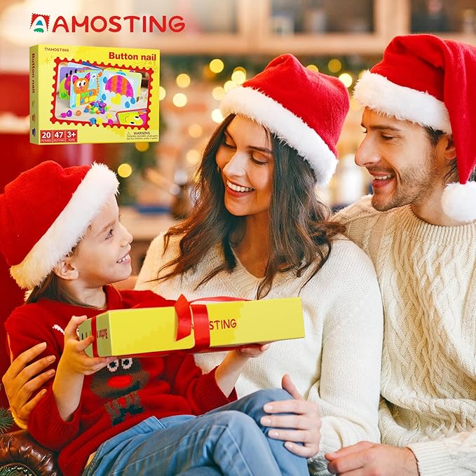 AMOSTING Button Art Toy – Educational Color Matching Mosaic Pegboard Sensory Learning Activity for Kids Age 3 4 5, Preschool Gift for Toddlers, Boys and Girls