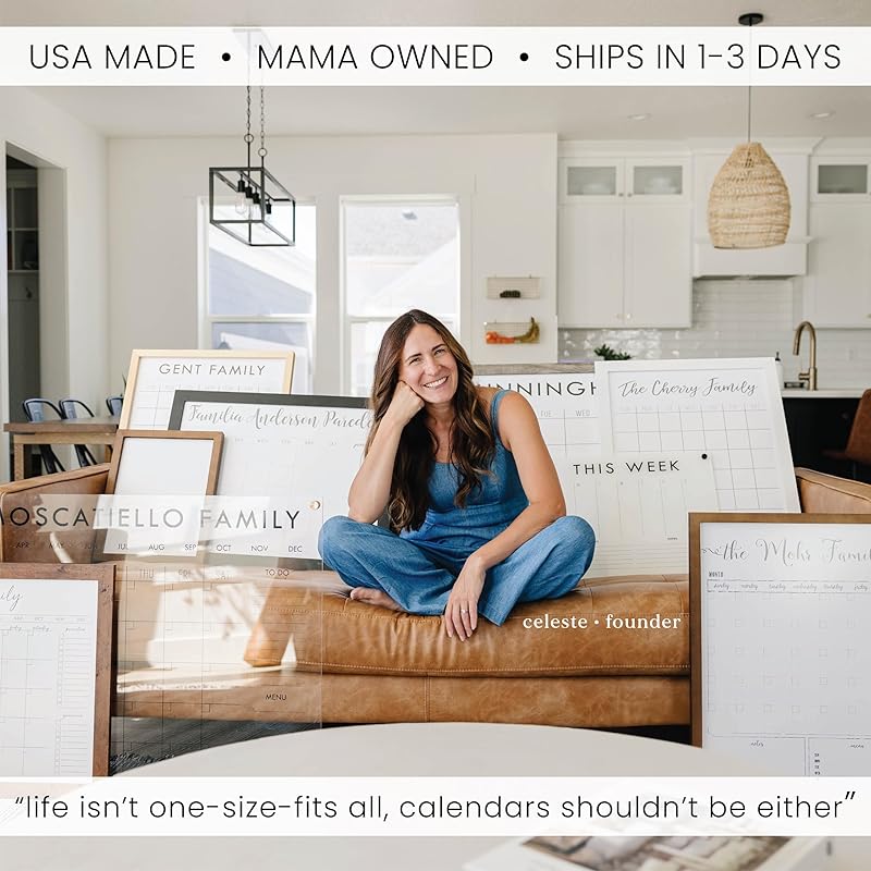 Personalized Clear Acrylic Calendar for Wall, Calendar Whiteboard for Wall, Dry Erase Wall Calendar, Wall Calendar Organizer System for Home (Block, Grey, 23"W x18.5"H)