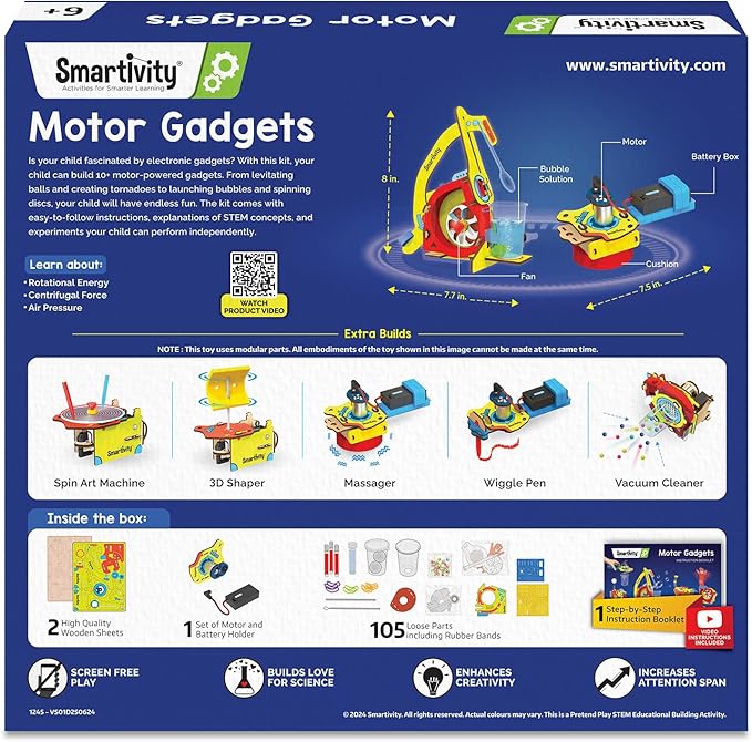Smartivity 10-in-1 Motor-Powered Gadgets Kit for Kids Ages 6,7,8,9,10,11,12 Years Old | Build 10+ Cool Electronics Projects | Birthday Gift for Smart Kids | DIY STEM Toy for Boys & Girls 6-12
