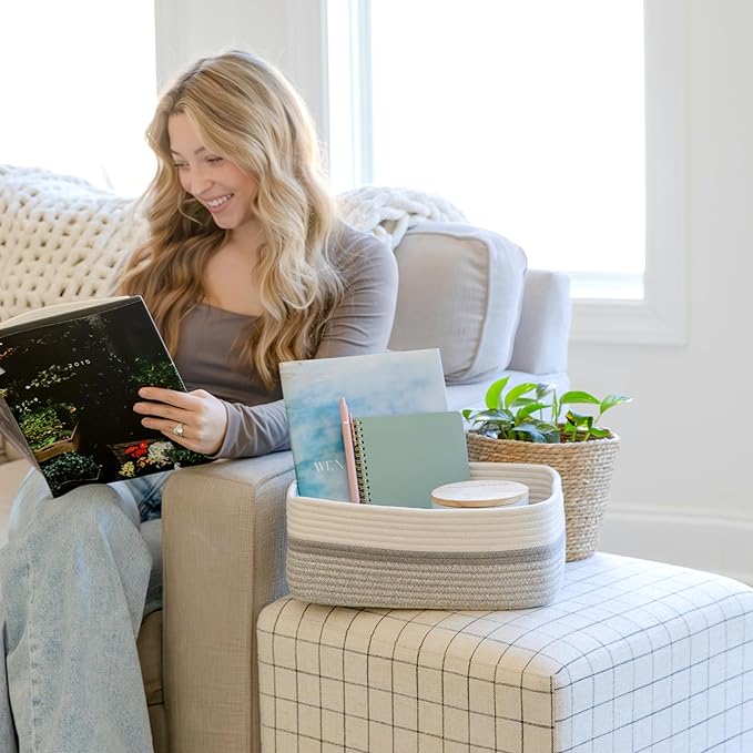 NaturalCozy 13.5”x8.5”x5.5” Storage Baskets for Shelves 3 Pack | Cotton Rope Woven Small Baskets for Organizing | Small Storage Bins for Nursery, Bathroom, Closet, Cube Shelf, Decorative, Gift