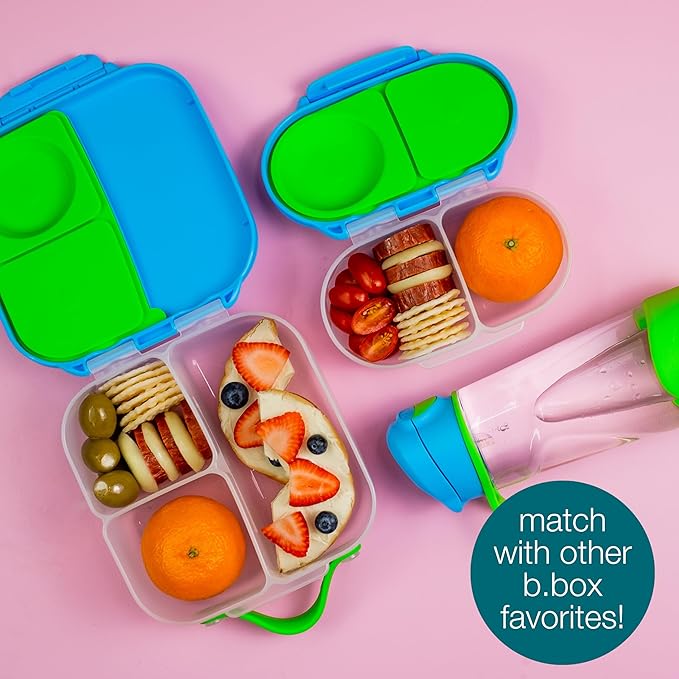 b.box Snack Box (2-pack) Reusable Snack Containers with Lids – Bento Box for Kids & Toddlers, Leakproof Lunch Box, BPA-Free and Dishwasher Safe Snack Container(O'Breeze + Blue Slate, 1 3/4 Cup)