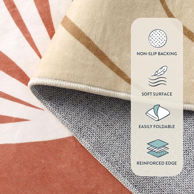 Lahome 4x6 Area Rugs, Washable Rug 4x6 for Living Room Soft Carpet for Bedroom Nursery Kids Room, Botanical Print Non-Slip Low Pile Carpet for Entryway Office Playroom Kitchen, Coral