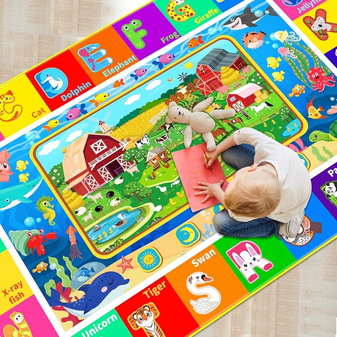 Kids Rug for Playroom, Kids Baby Playmat with Farm Sea Animal, Alphabet ABC Educational Rug, Floor Play Mat Carpet for Bedroom Preschool Classroom (110.2X78.7 INCH, Farm)
