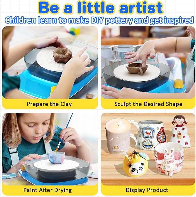 Innofans Pottery Wheel for Kids - Complete Pottery Kit & Tools for Beginners, Plug-in Rechargeable Battery, Upgraded Detachable Turntable Adjustable Speed, DIY Clay Maker for Kids 9-12 (Patented)