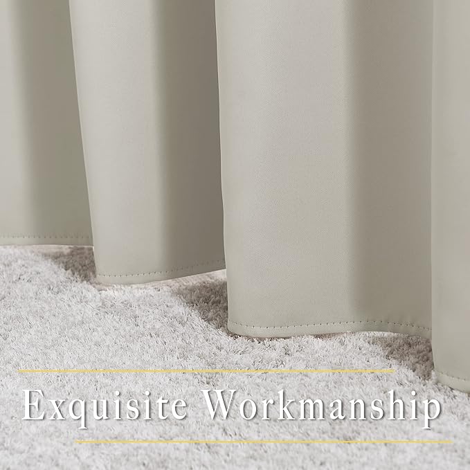 NICETOWN Blackout Bedroom Curtains 48 inches Long - Window Treatment Thermal Insulated Solid Grommet Room Darkening Privacy Sound Reducing for Kitchen (Natural, Set of 2, W37 x L48)