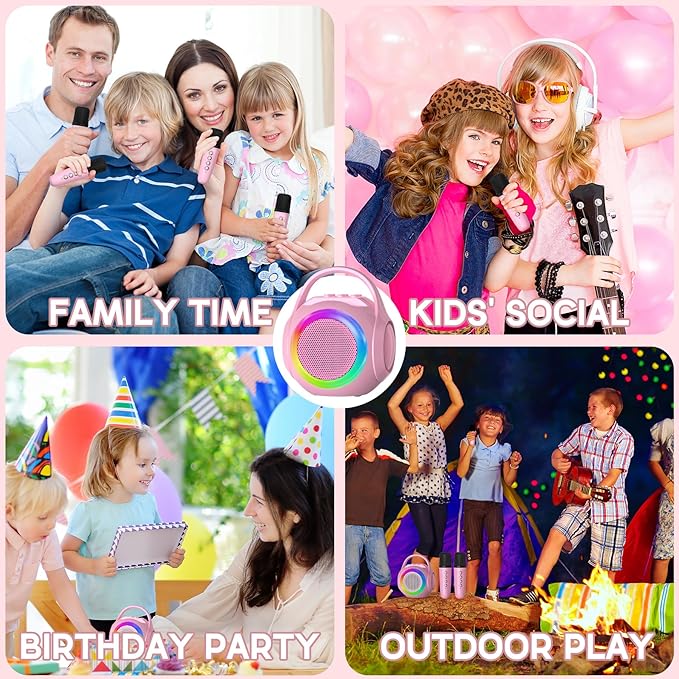 Hockvill Mini Karaoke Machine for Kids with 2 Microphones, Bluetooth Toddler Karaoke Toy with LED Lights, Rechargeable Portable Speaker for Girls & Boys Ages 3-10, Childrenās Day & Birthday Gift Ideas