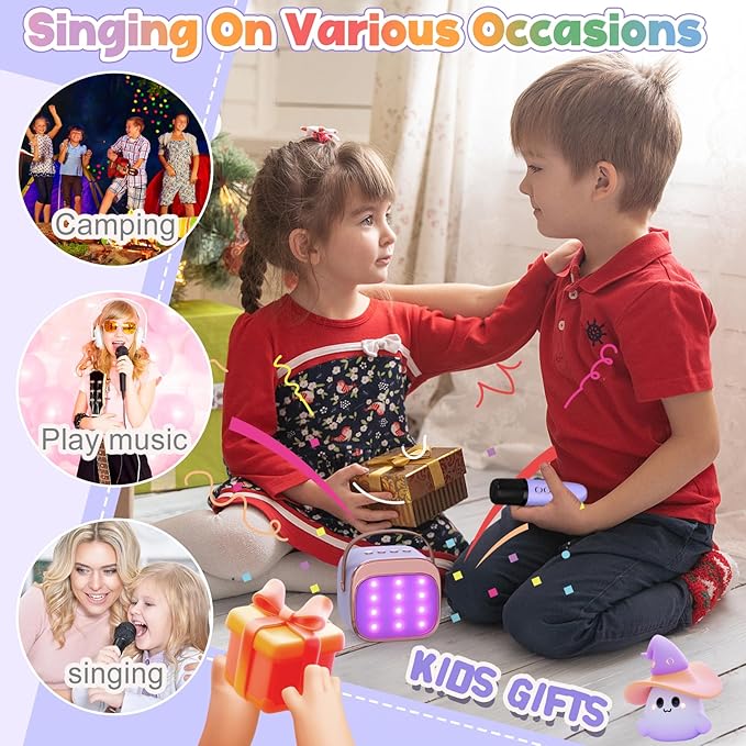 FLUESTON Mini Karaoke Machine for Kids Adults, Portable Bluetooth Speaker with Wireless Microphone, Birthday Kids Gifts Toys for Girls Ages 3, 4, 5, 6, 7, 8, 9,10,11,12+ Years Old