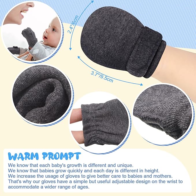 Newcotte Adjustable Baby Mittens No Scratch Newborn Cotton Breathable Gloves Warm Baby Mitts for Boys