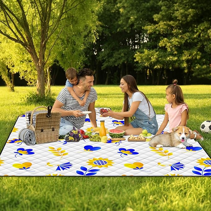 Poedist Extra Large Picnic Blanket Waterproof,80"x 80"Foldable Machine Washable Beach Blanket,Outdoor Blanket for 6-8 Adults,Suitable for Indoor Crawling,Park Beach,Camping,Hiking,Family Travel(Mini