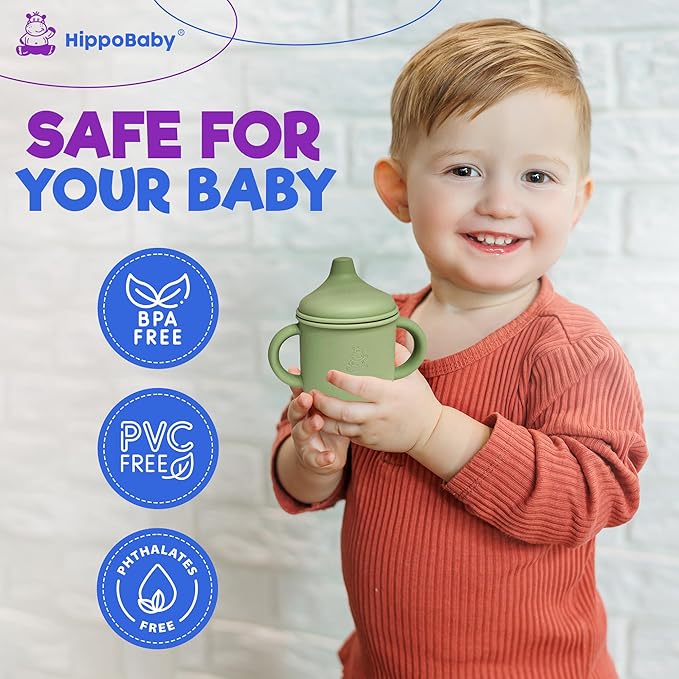 Silicone Transition Sippy Cup for 6+ month old | Includes 1 Toddler straw cup & 1 Baby Sippy Cup with Handles 5 oz | Perfect for Baby Led Weaning (Sky/Mint, 5 oz)