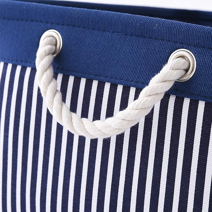 TcaFmac Storage Basket for Organizing - Large 4 Pack Foldable Storage Bins Baskets for Shelves with Ropes, Fabric Storage Cubes for Cloth Toy Gift Kids (Navy & White 16x12x8 inch)