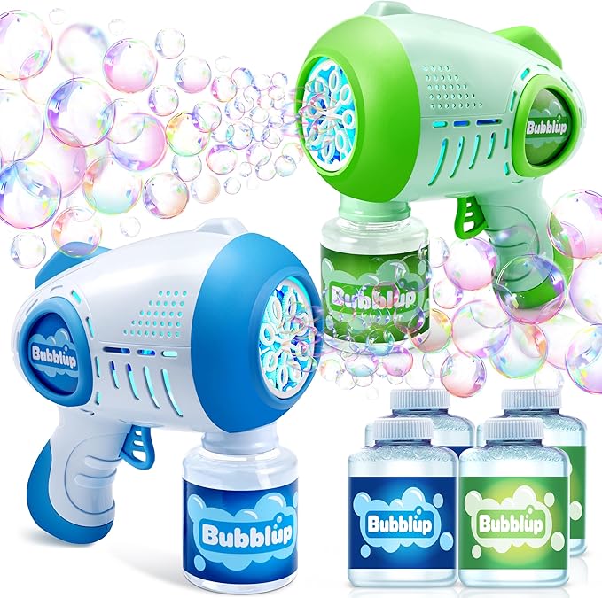 JOYIN 2 Kids Bubble Guns with 4 Bottles Solution, Automatic Bubble Machine Gun with 8 Holes for Kids, Adults, Summer Toys, Easter Basket Stuffers, Birthday Gift, Party Favors