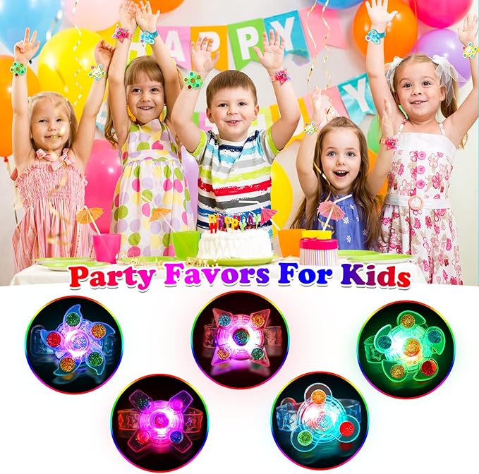 50 PCS LED Spinner Bracelets Light Up Party Favors For Kids 4-8-12, Glow Bracelet Glow in The Dark Party Supplies Light Up Toys, Classroom Kids Prizes Goodie Bag Stuffers, Easter Egg Fillers Gift (50)