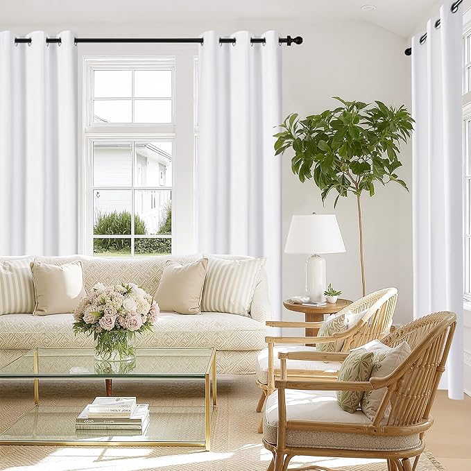 NICETOWN 100% Blackout White Curtains 63 inch Length, Grommet Thermal Insulated Window Treatment Heat Reducing Drapes for Bedroom/Kids Room, W37 x L63, 2 Panels