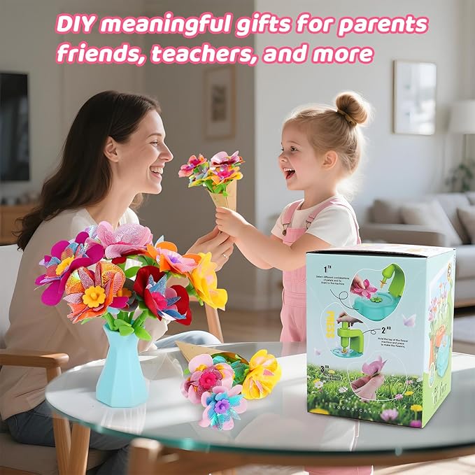 Flower Crafts Kit for Girls - Arts and Crafts for Kids Ages 4-8, Gifts for 4 5 6 7 8 9 Year Old Girls, Mess-Free Art Craft Activity Toys, Kids Flower Making Kit, DIY Creative Toys Gifts for Toddler