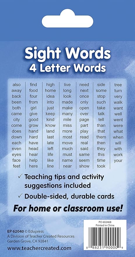 Teacher Created Resources Sight Words Flash Cards - 4 Letter Words (EP62040, 3-1/8" x 5-1/8"