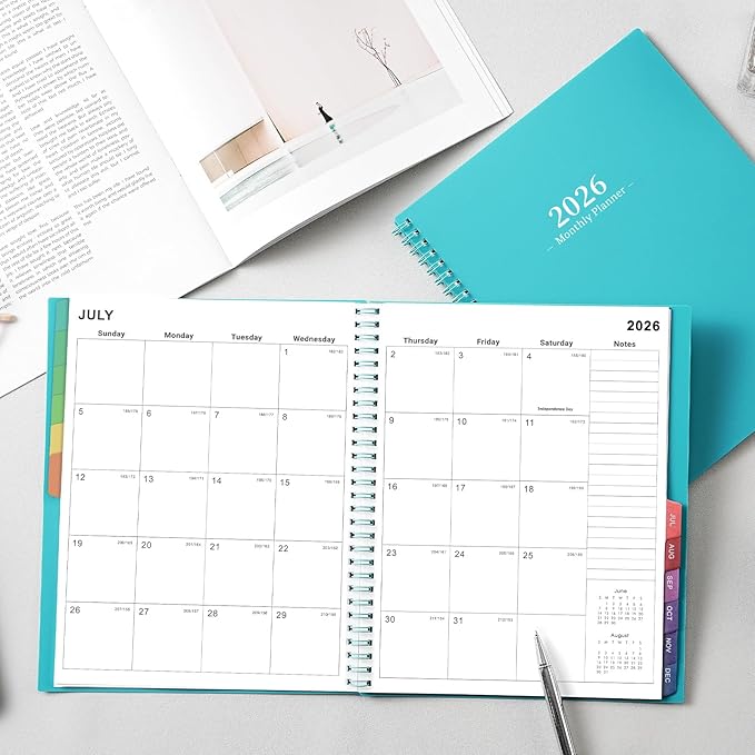 2026 Monthly Planner/Calendar - 2026 Planner, JAN 2026-DEC 2026, 12-Month Planner with Colorful Tabs, 2026 Calendar Planner for Daily Organizing - Waterproof Cover (8" x10", Monthly Pages & Notes, Blue)