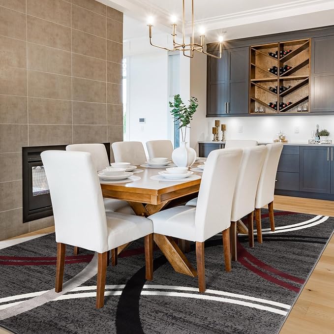 Rugshop Modern Wavy Circles Design Area Rug 5' 3" x 7' 3" Red