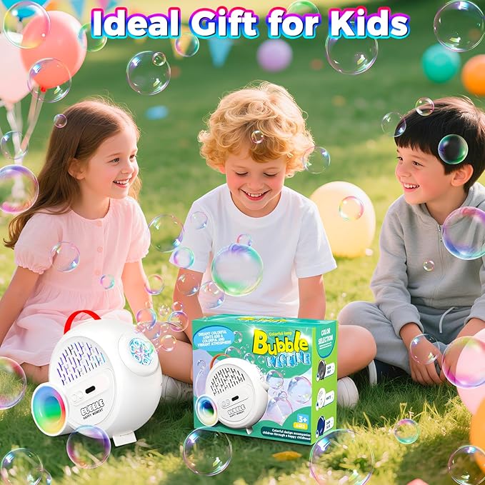 Rechargeable Bubble Machine with Upgrade RGB LED 16 Million Colors, 20000+ Bubbles Per Minute, Portable Bubble Maker for Kids, Weddings, Birthday Parties, Outdoor, Plug in or Battery Power