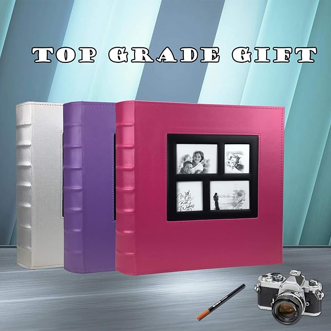 RECUTMS Photo Album 4x6 600 Photos Black Pages Large Capacity Leather Cover Wedding Family Photo Albums Holds 600 Horizontal and Vertical Photos (Pink, 600 pockets)