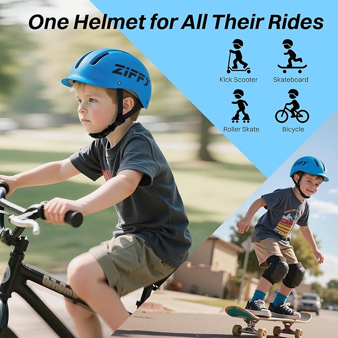 ZIFFY Kids/Toddler Bike Helmet, Adjustable, Lightweight, Safety Certified Scooter Helmet for Boys & Girls with Washable Inner Lining, 2 Sizes, 4 Colors – Fits Toddlers to Youth