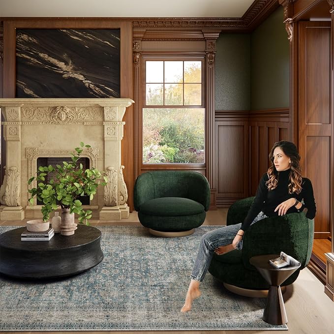 Machine Washable Living Room Rug: 8x10 Area Rugs for Bedroom Vintage Stain Resistant Non Slip Low Pile Lightweight Boho Carpet for Kitchen Dining Room Farmhouse Kids Room Nursery