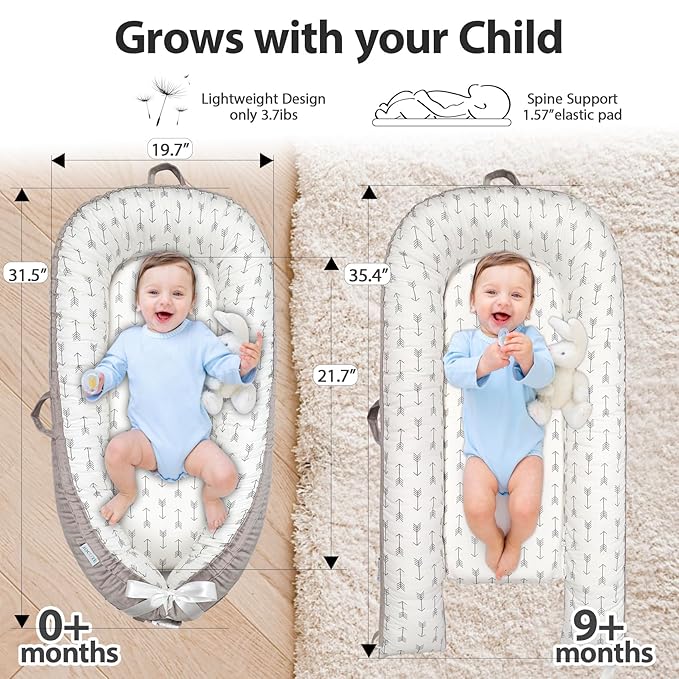 Baby Lounger | Organic Cotton Infant Lounger | Reversible, Adjustable & Portable Floor Lounger | Soft, Breathable, Washable Cover