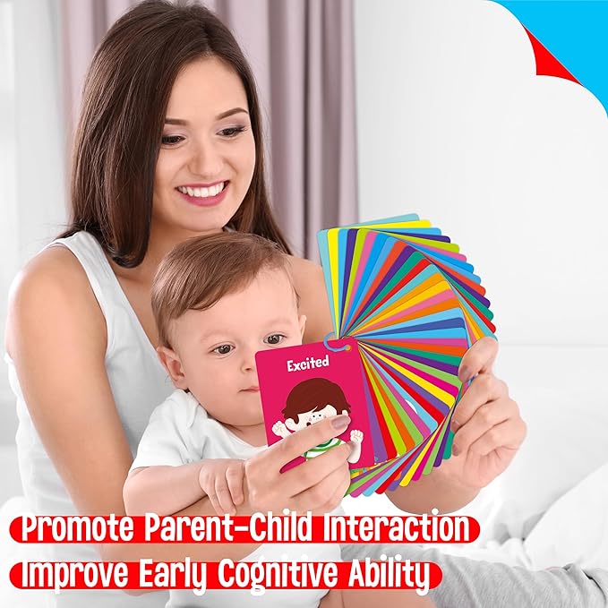 Emotions Flashcards, 50 Different Feelings with Coping Skills-Learn to Identify Various Moods, Cartoon Faces Emotions for Kids with Autism, ADHD -Emotion Flipbook for Therapy, Home Use