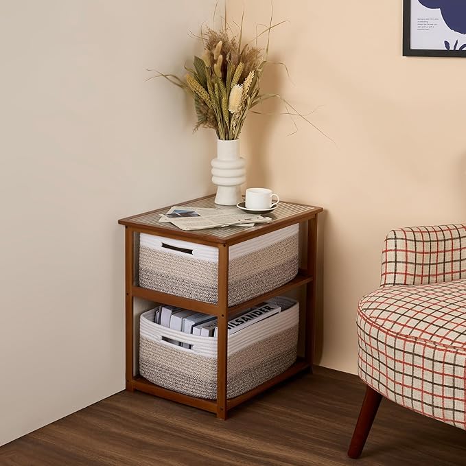 Large Storage Baskets for Organizing, Closet Shelf Baskets for Clothes Blanket Towels, Baby Nursery, Toy Bins Box, Woven Rope Baskets, 17 x 13 x 7.5”, 4 Packs Gradient Brown