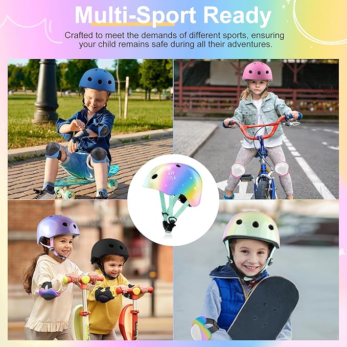 Vvinca Kids Toddlers Bike Helmet Adjustable for Ages 3-5-8 Years, Knee Pads and Elbow Pads Set Wrist Guard Sports Protective Gear Set for Roller Skate Bicycle Skateboard Scooter Girl Boy Birthday Gift