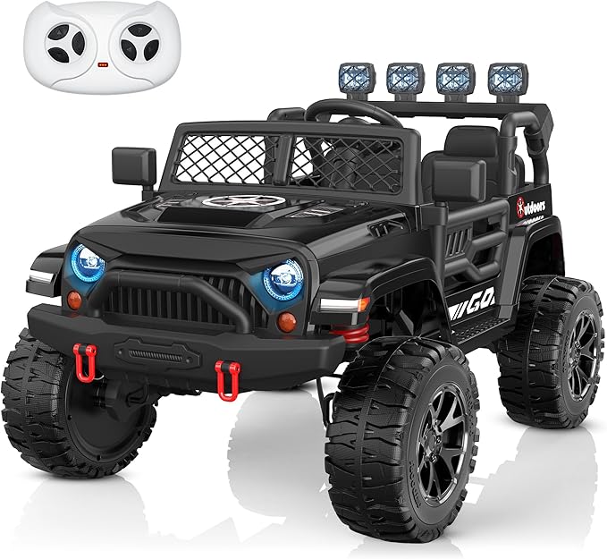 ANPABO 24V 2 Seater Ride On Car for Kids w/EVA Tires, 4X200W Motors, 4 Shock Absorbers, 2.4G Remote Control, Bluetooth Radio, LED Headlights & Searchlights, Electric Car for Kids Ages 3-8, Black