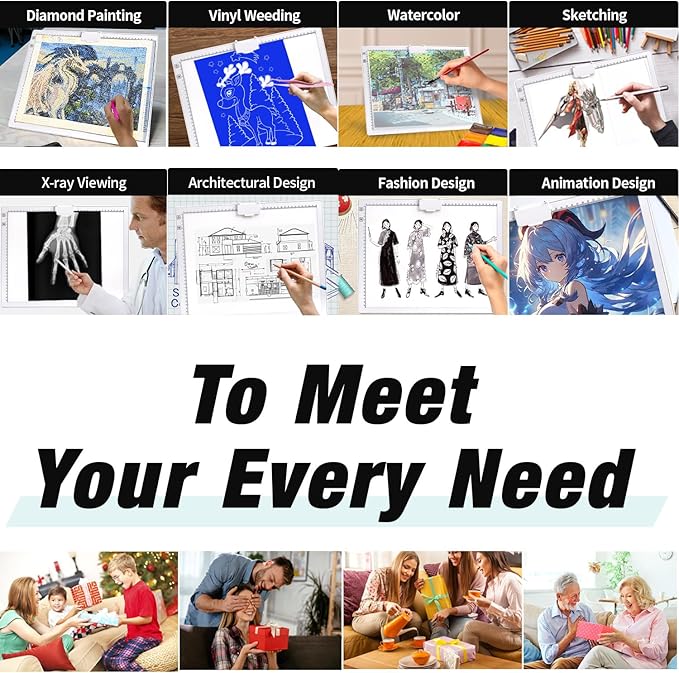 Rechargeable A3 Diamond Art Light Board with Padded Case,Light Pad with Stand,3 Colors Stepless Dimmable and 6 Levels of Brightness Light Box for tracing,Diamond Painting,Drawing,Sketching(White)