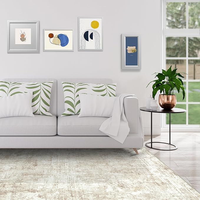 4x6 Area Rugs for Living Room Rug Washable: Modern Large Rug for Dining Room Bedroom Carpet Non Slip Low Pile 4 by 6 Indoor Abstract Nursery Home Office Beige