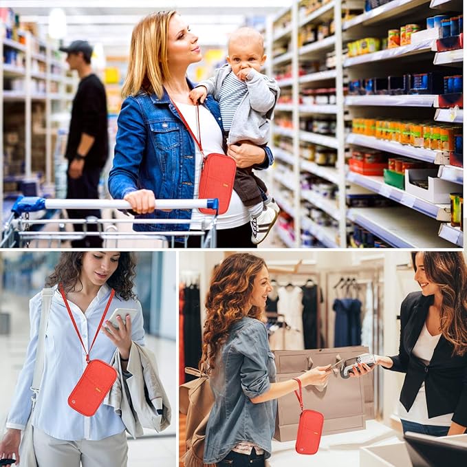 RFID Family Passport Wallet Holder Waterproof, Travel Document Organizer Credit Card Clutch Bag for Men Women (RFID Orange)