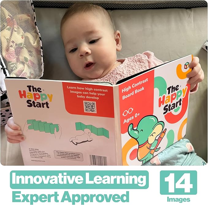 Happy Start Award-Winning High Contrast Board Book - Newborn Black & White Baby Cards, Easy to Clean, Hospital Approved, Stands on Its Own, Tummy Time Toy, Ages 0+ (English - Pack of 3)