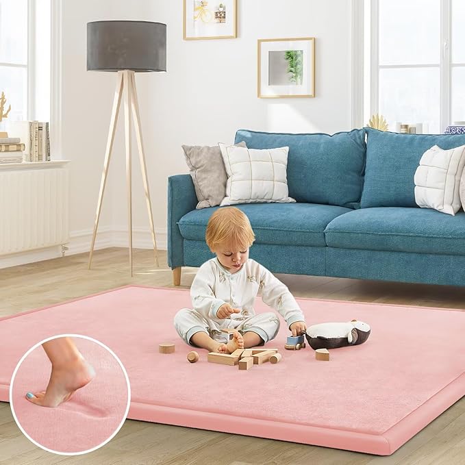 Baby Play Mat for Floor Tummy Time Mat Nursery Rug Muscle Mat Area Rug Playroom Rug Tatami Mat 13'1"x6'7" Memory Foam 1.3" Thick Crawling Mat for Babies,Toddlers, Infants, Kids,Floor Mat(Pink)