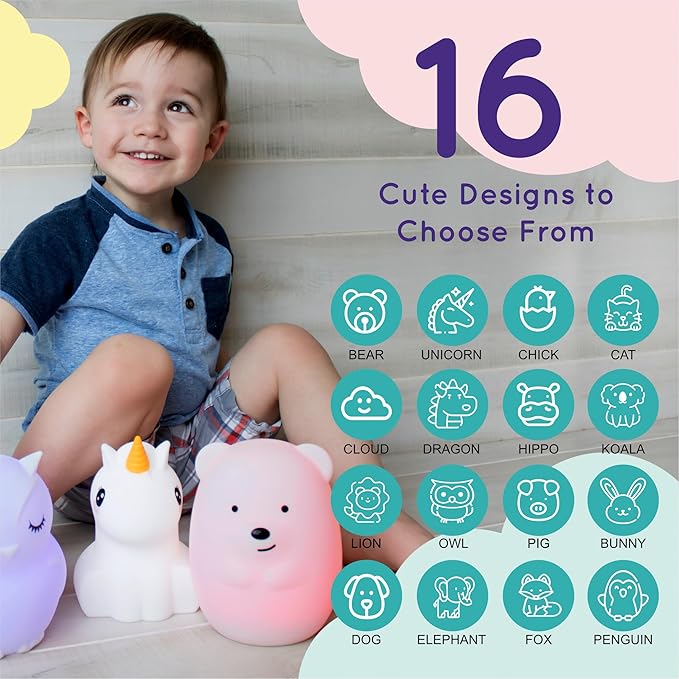 Lumipets Remote Control Silicone Night Light for Kids - Koala Design with 9 Soft Colors & Sleep Timer - Rechargeable, Battery-Operated Lamp for Bedroom | Baby Nursery, Toddler, Girls, Boys