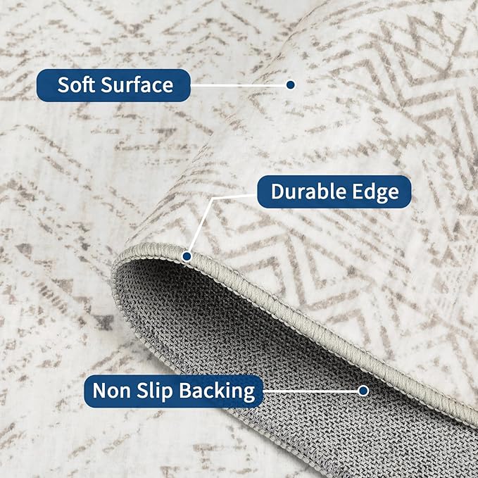 COZYLOOM 10x13 Area Rug Living Room Washable Rugs Stain Resistant for Bedroom Soft Floor Carpet Non Slip Distressed Geometric Carpet for Dining Room Laundry Room Office, Ivory