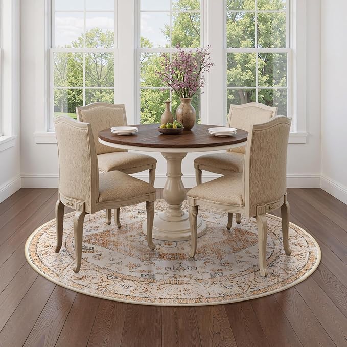 Lahome Boho Circle Rug - 6Ft Washable Round Area Rugs for Living Room Non-Slip Throw Dining Room Rug Large Round Carpet, Oriental Distressed Print Circular Mat for Office Classroom Bedroom Sofa