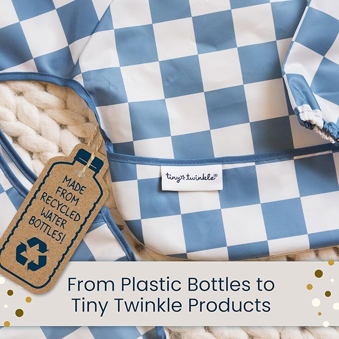 Tiny Twinkle Mess Proof Baby Bibs for Eating - Waterproof, Wipeable Bibs - Toddler Bibs - Travel Friendly - PFAS, PVC, BPA, Phthalate Free - Baby Food Bibs(3 Pack,Flutter)