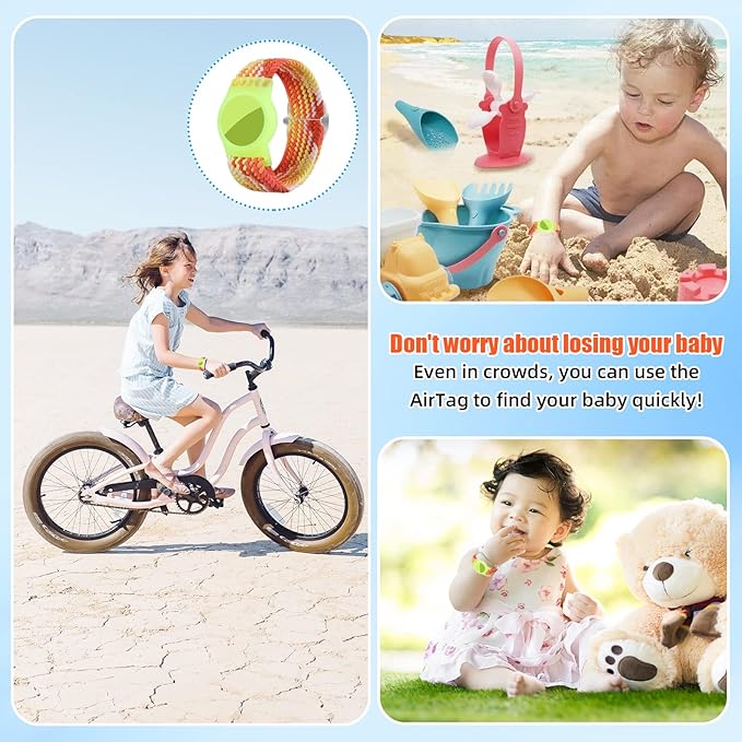 Bracelet for Kids Compatible with AirTag, Nylon Stretch Braided Air Tag Wristband, Protective Case for Airtag GPS Tracker Holder, Adjustable Elastic Watch Band for Toddler Child Elder (Rainbow)