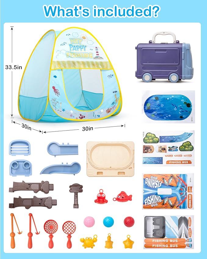 Kids Play Tent, Pop Up Play Tent Fishing Shop Theme with Complete Toy Set, Play Toys Play Set for Kids Indoor Outdoor Pretend Play