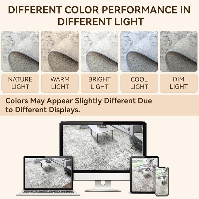 Washable Area Rugs 6ft Non-Slip Modern Abstract Soft for Living Room Entryway Bedroom Nursery, Print Pattern, Gray White Grey