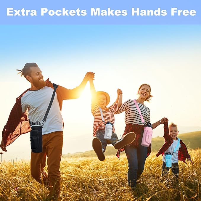 Water Bottle Holder with Strap for Hydroflask 32oz 40oz, Carrier Sling Bag with Phone Pocket Sleeve for Men Women Hiking Camping Travelling(Cream32oz)